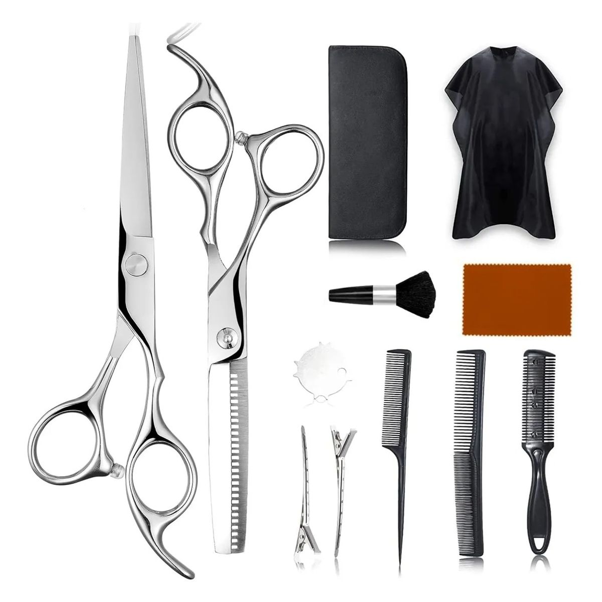 EVERSO - Set 12 Tijera Cortar Pelo Entresacadora Cabello Peluquería Plateado