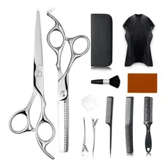 EVERSO - Set 12 Tijera Cortar Pelo Entresacadora Cabello Peluquería Plateado