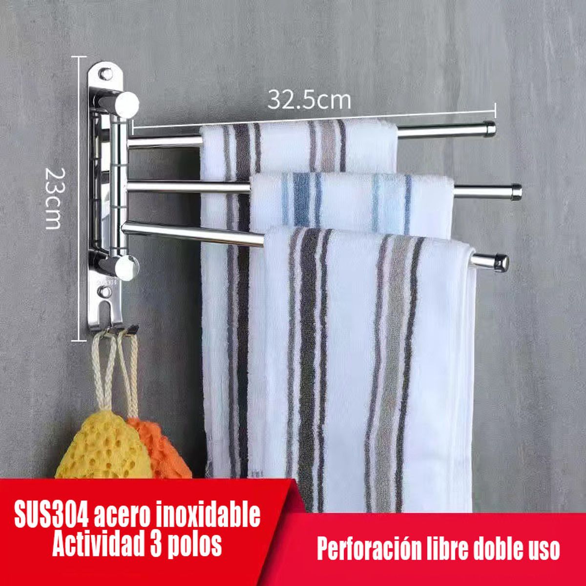 GENERAL - 304 Montado En La Pared Rotary Toalla Rod triple Pole Triple Pole