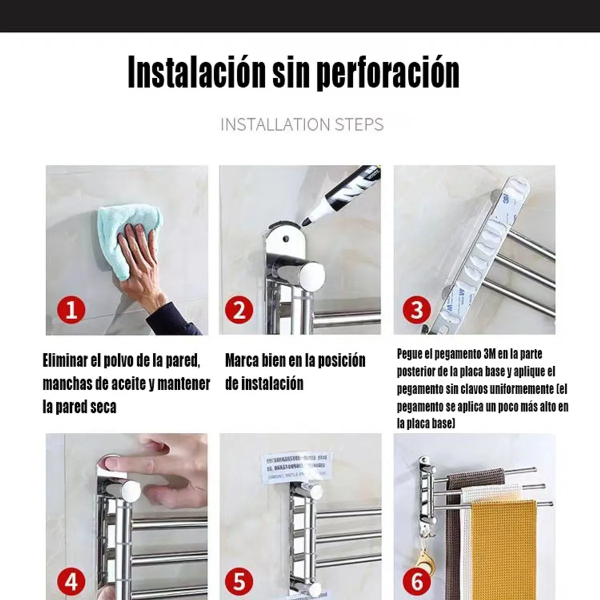 GENERAL - Barra Toalla Montada Pared Toallero Giratorio Ahorra Espacio Four Bar