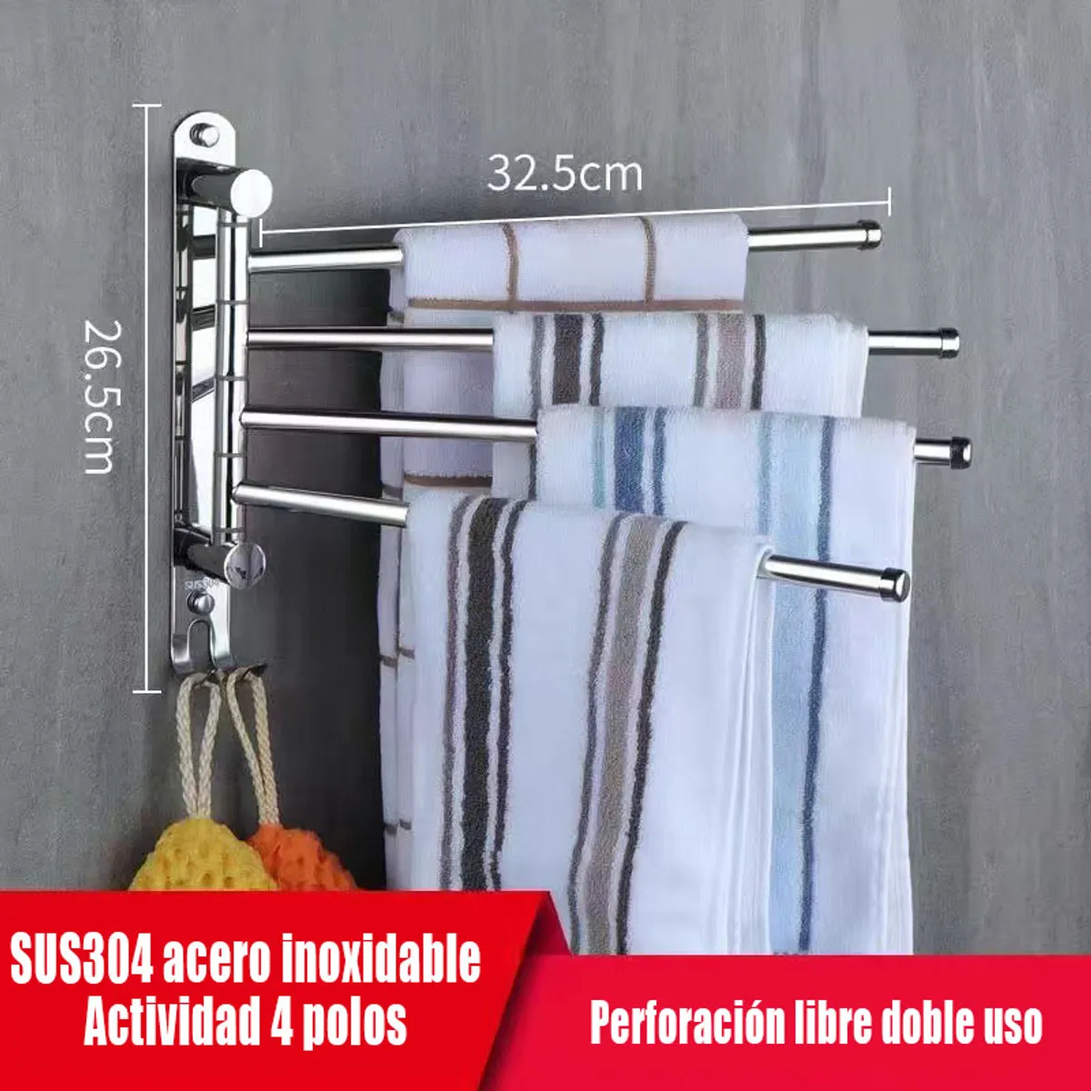 GENERAL - Barra Toalla Montada Pared Toallero Giratorio Ahorra Espacio Four Bar