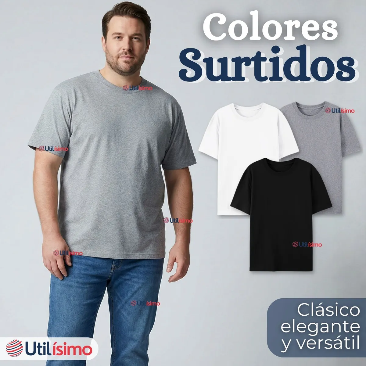 UTILISIMO - Pack 6 Camisetas Poleras 100% Algodón Básica Lisa Elástica Hombre Colores Surtidos