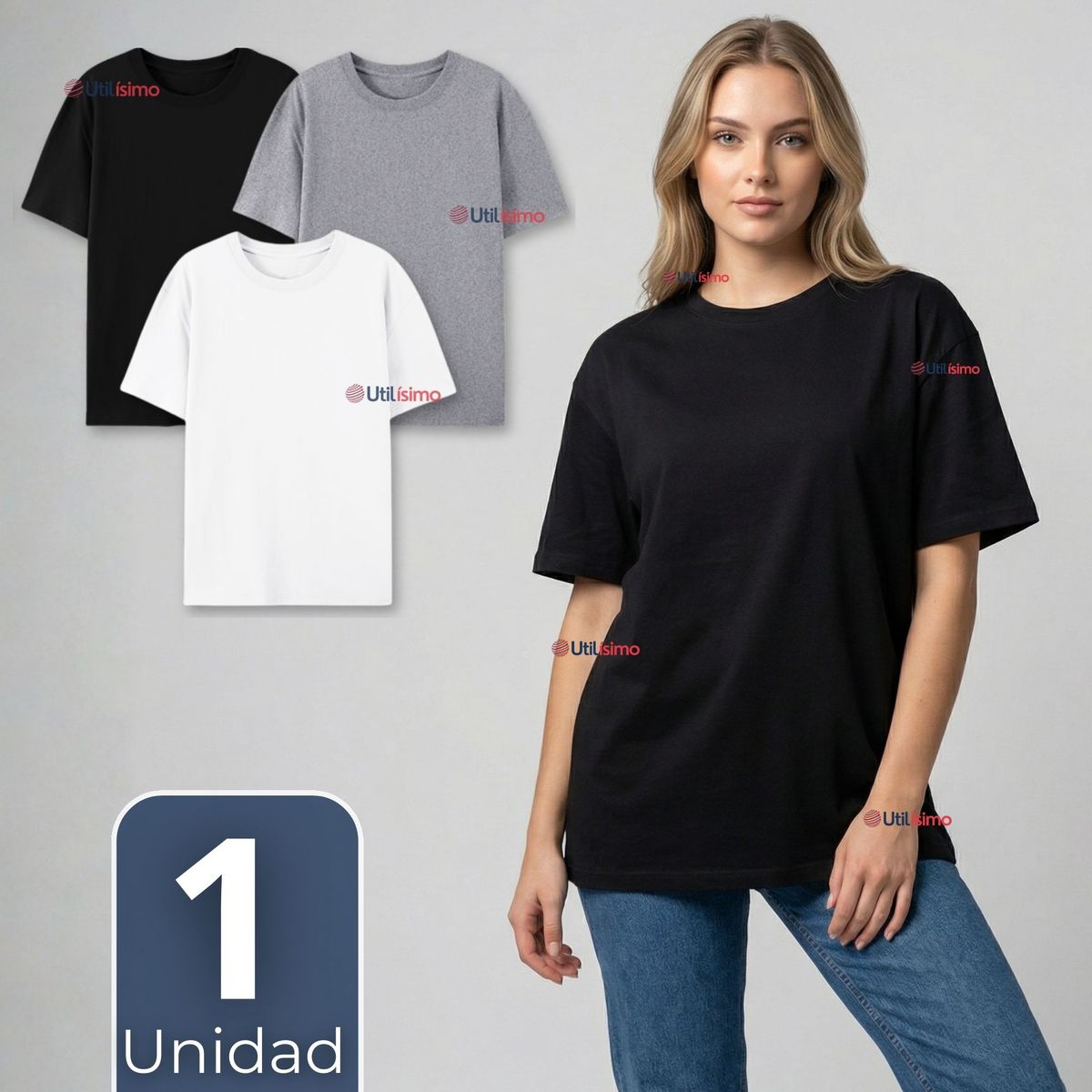 UTILISIMO - Camiseta Polera 100% Algodón Básica Lisa Elástica Mujer Colores Surtidos