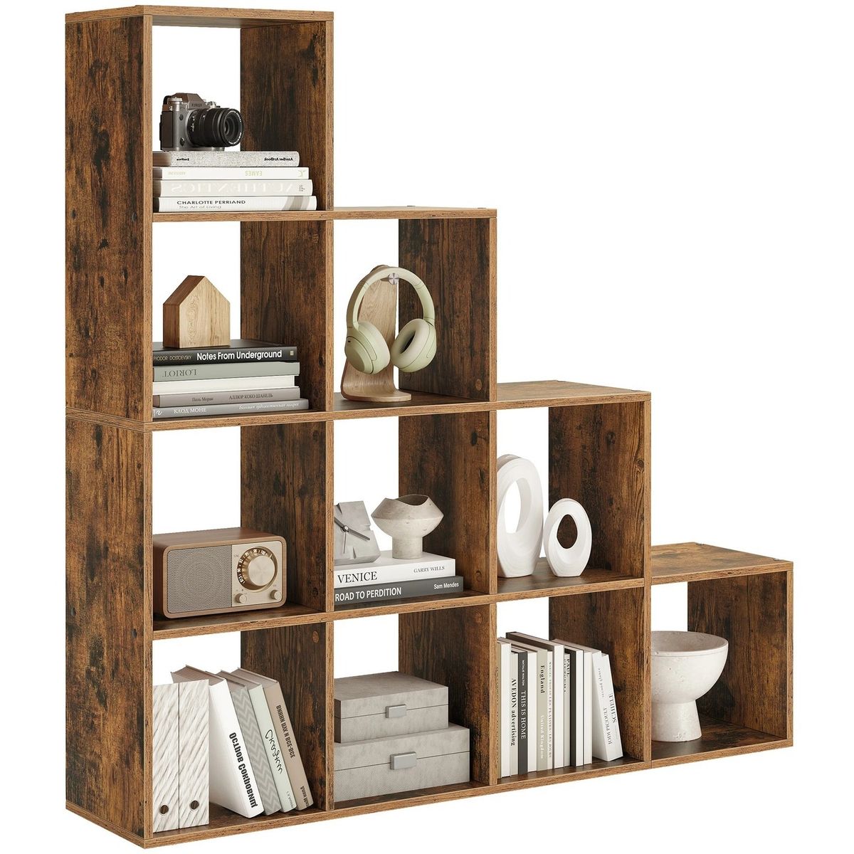 YOMYM - Estante Trapezoidal - 10 Compartimentos, Marrón 30x129x129 cm