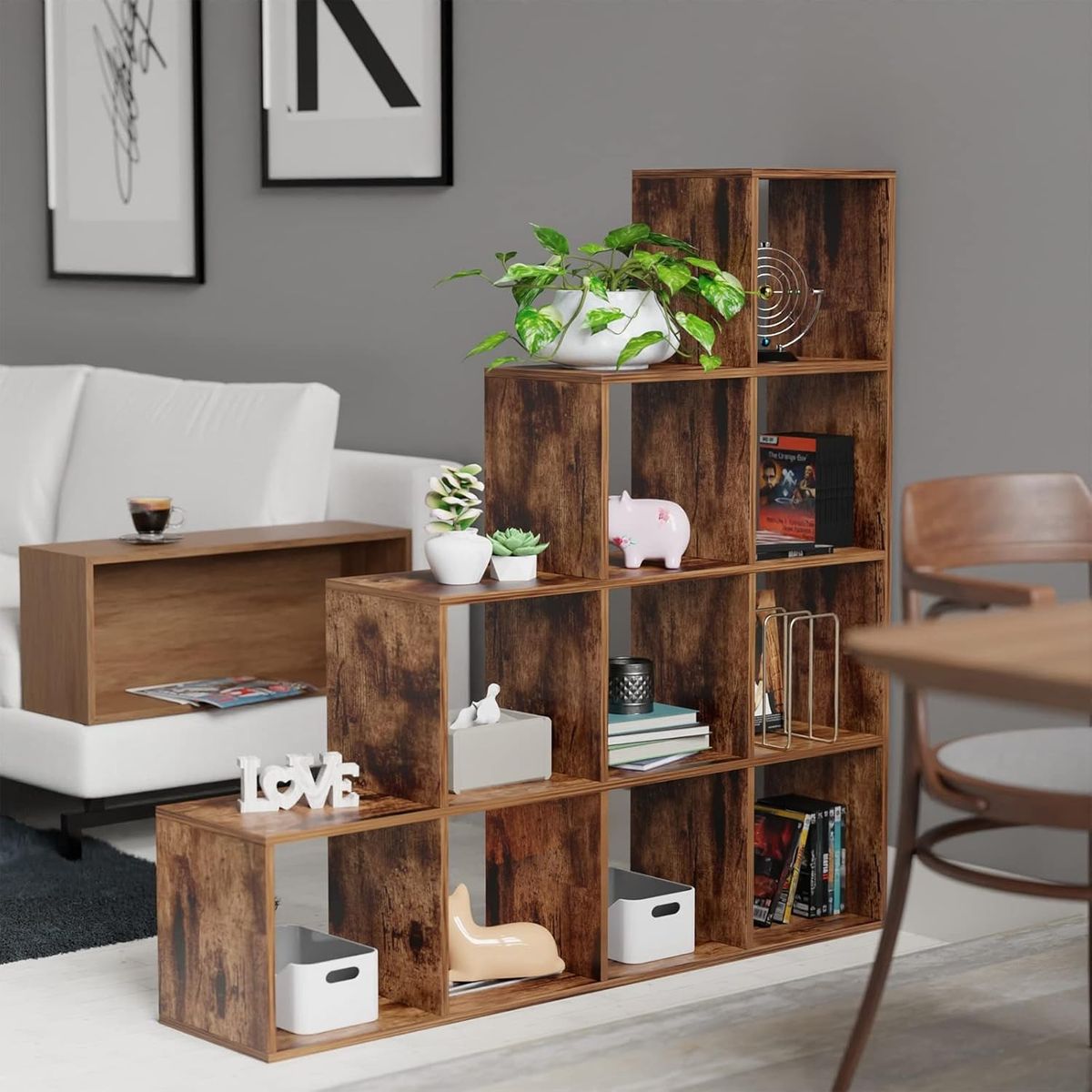 YOMYM - Estante Trapezoidal - 10 Compartimentos, Marrón 30x129x129 cm