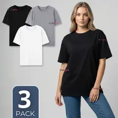 UTILISIMO - Pack 3 Camisetas Poleras 100% Algodón Básica Lisa Elástica Mujer Colores Surtidos