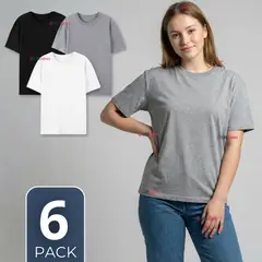 UTILISIMO - Pack 6 Camisetas Poleras 100% Algodón Básica Lisa Elástica Mujer Colores Surtidos