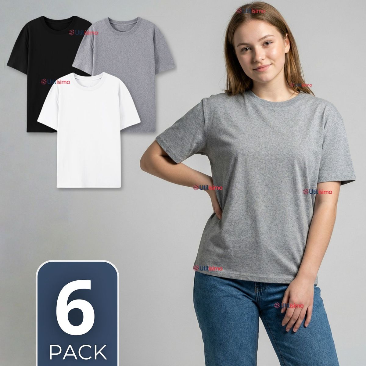 UTILISIMO - Pack 6 Camisetas Poleras 100% Algodón Básica Lisa Elástica Mujer Colores Surtidos