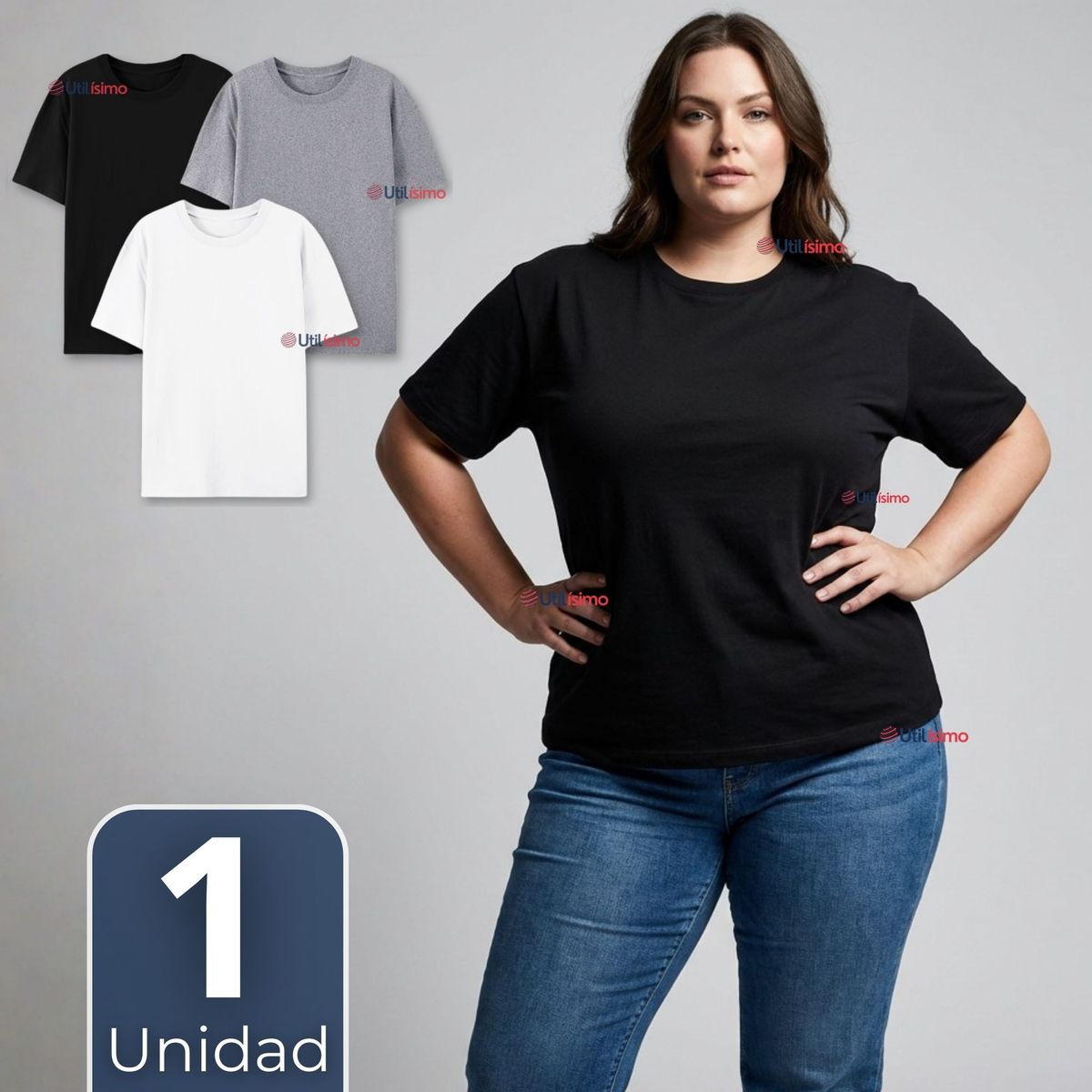 UTILISIMO - Camiseta Polera 100% Algodón Básica Lisa Elástica Mujer Colores Surtidos