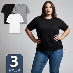 UTILISIMO - Pack 3 Camisetas Poleras 100% Algodón Básica Lisa Elástica Mujer Colores Surtidos