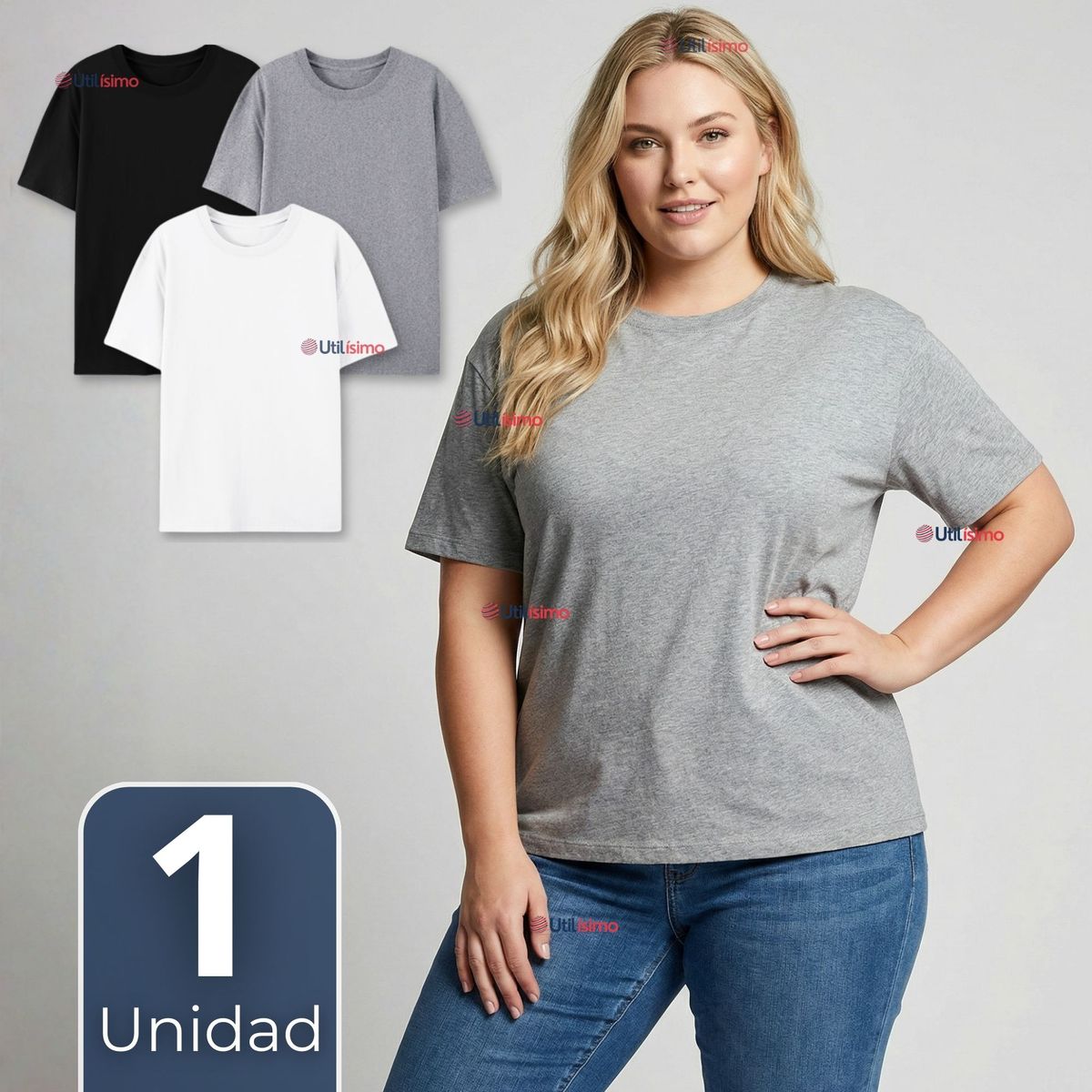 UTILISIMO - Camiseta Polera 100% Algodón Básica Lisa Elástica Mujer Colores Surtidos