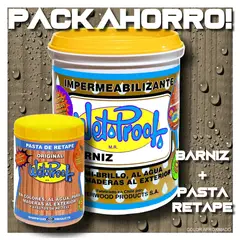 WETPROOF - BARNIZ MADERA EXTERIOR WET PROOF® TAUPÉ 1 GL + PASTA RETAPE WET PROOF® TAUPÉ 1-2 KG PACK AHORRO