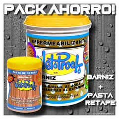 WETPROOF - BARNIZ MADERA EXTERIOR WET PROOF® GRIS 1 GL + PASTA RETAPE WET PROOF® GRIS 1-2 KG PACK AHORRO
