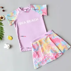JUMP KIDS - Traje De Baño Manga Corta y Pantalón Corto Con Falda 2 Piezas Niña de 6 a 13 Años Sea Beach