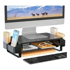 EVERSO - Base Soporte De Monitor Notebook Pc Impresora Con Cajón Negro