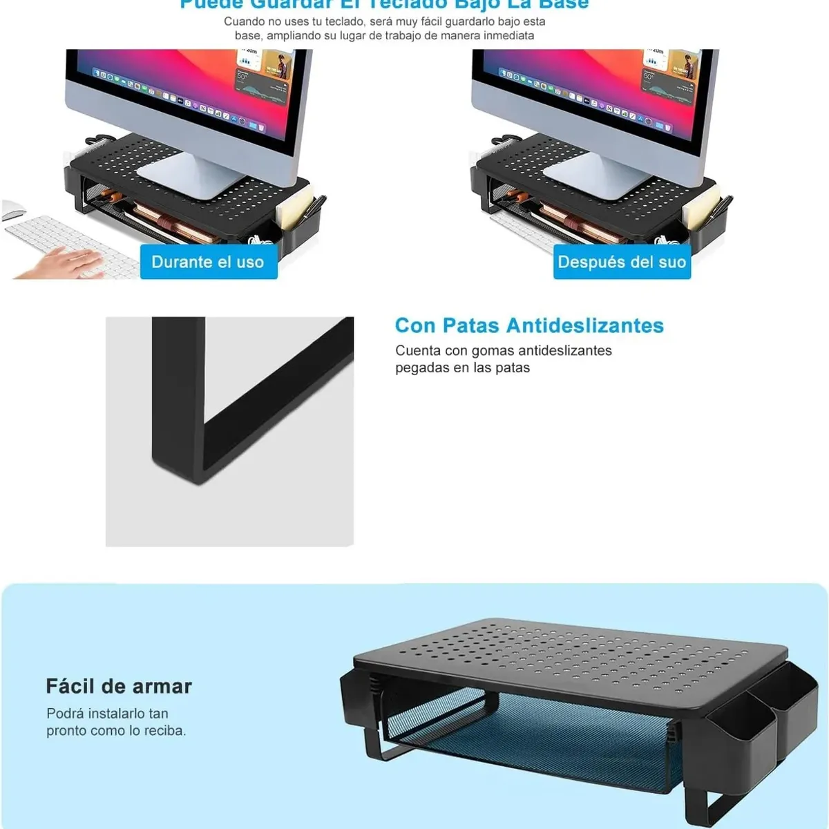 EVERSO - Base Soporte De Monitor Notebook Pc Impresora Con Cajón Negro