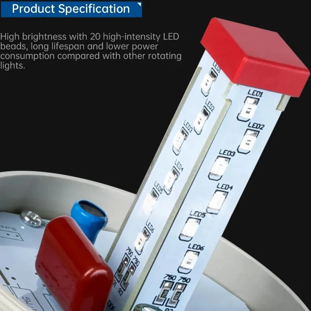 KUANGYE - Baliza Giratoria Led Con Sirena 220v Rojo Porton Alarma