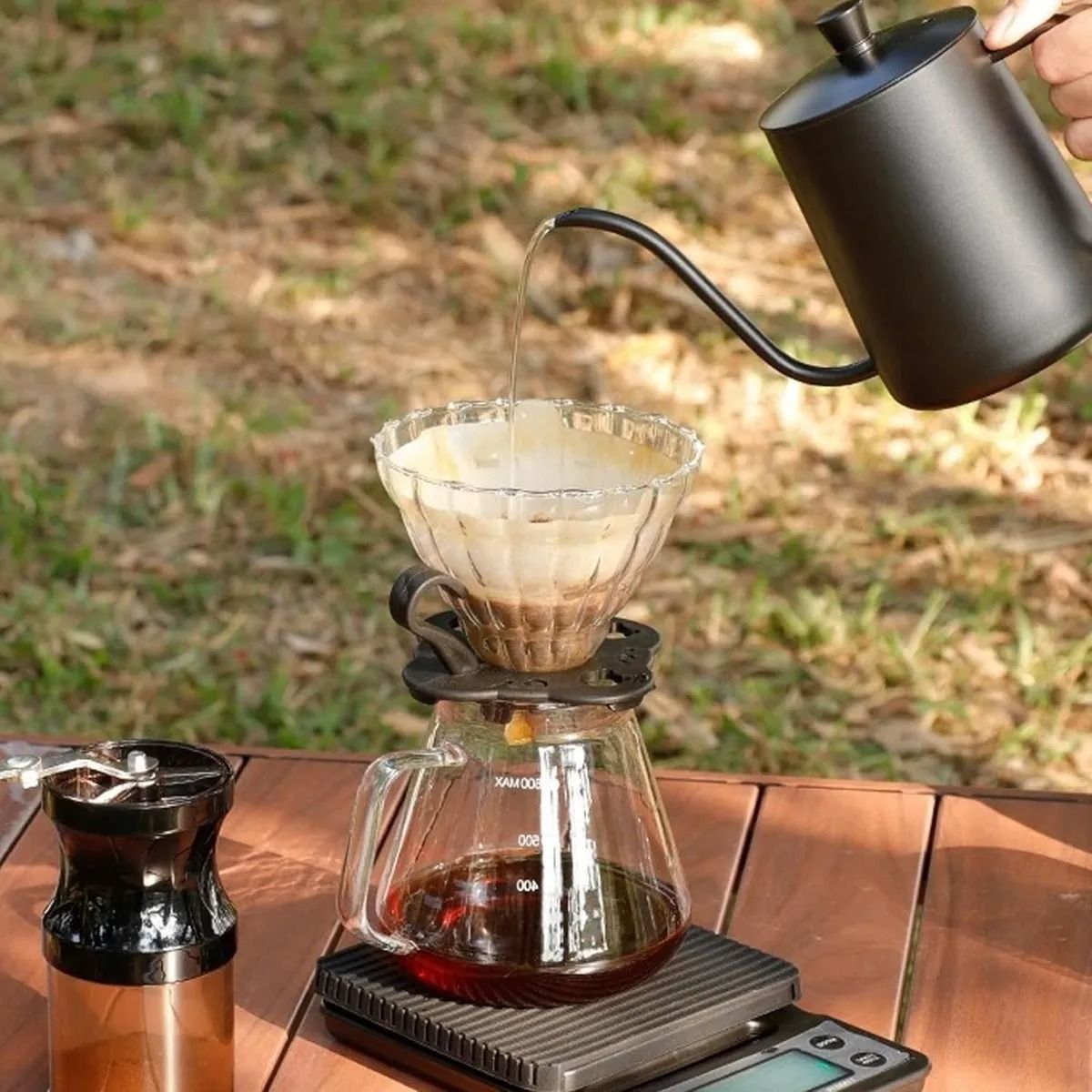 EVERSO - Kit De Cafetera Manual 9 Piezas Portatil Para Camping Viajes Negro