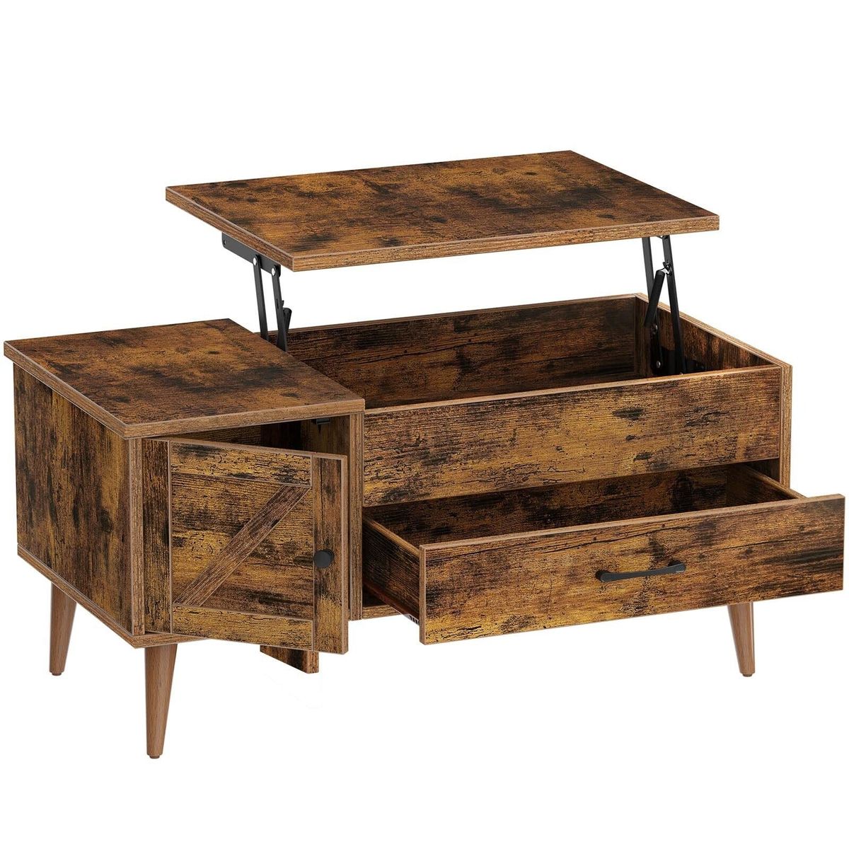 YOMYM - Mesa de comedor de madera con mesa auxiliar ajustable y espacio de almacenamiento 100×50×48cm