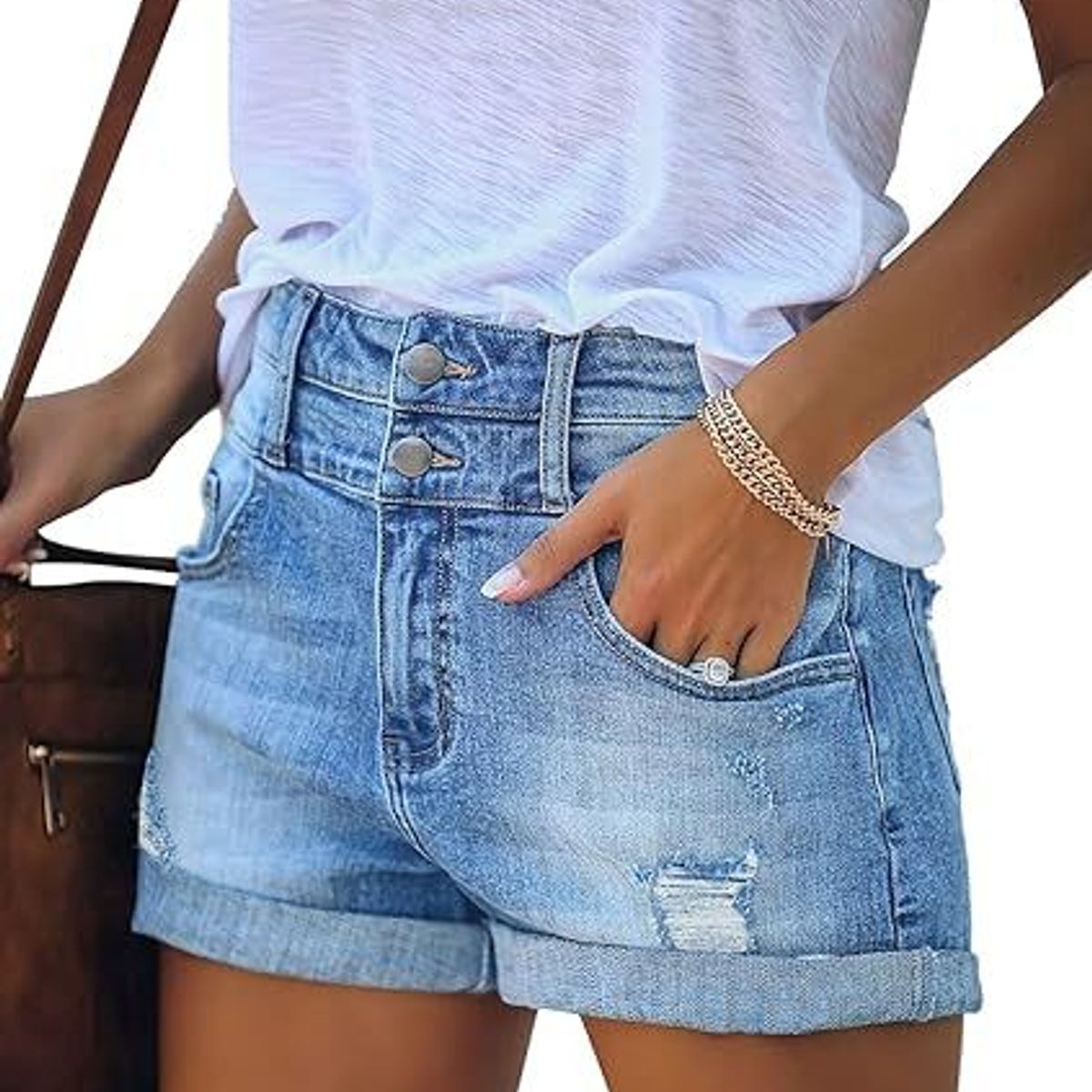 TIOZONEY - Pantalones cortos de mezclilla rasgados para mujer