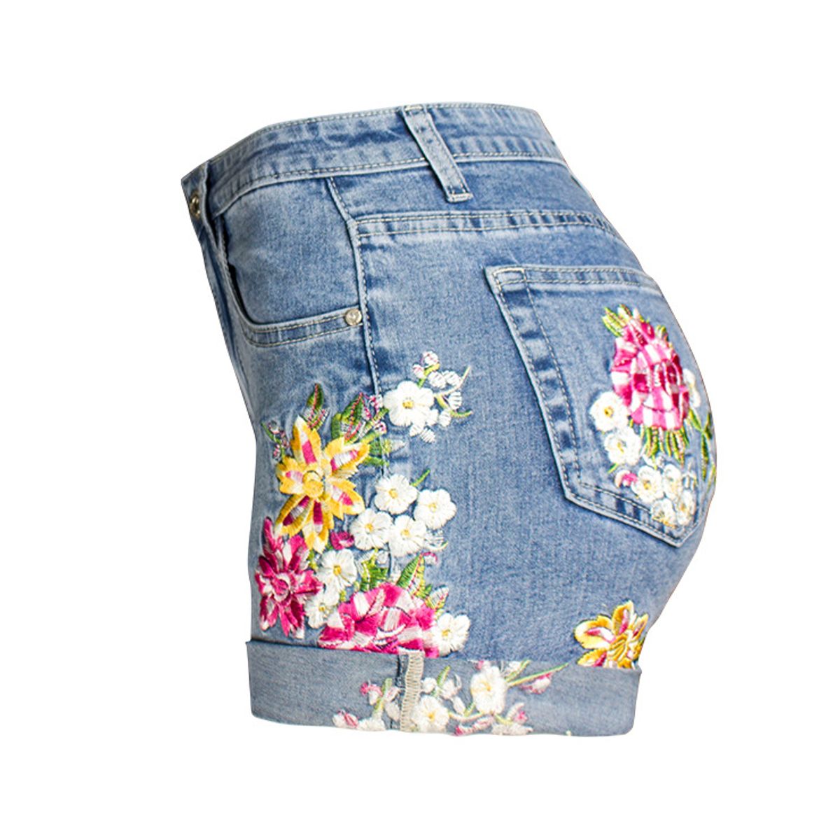 TIOZONEY - Pantalones cortos de mezclilla con bordado floral para mujer