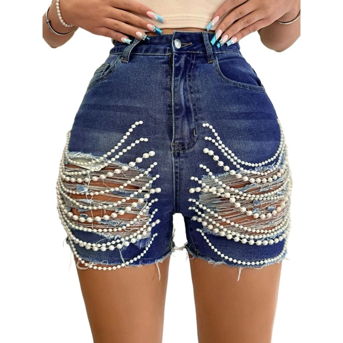 TIOZONEY - Shorts de mezclilla adelgazantes de cintura alta