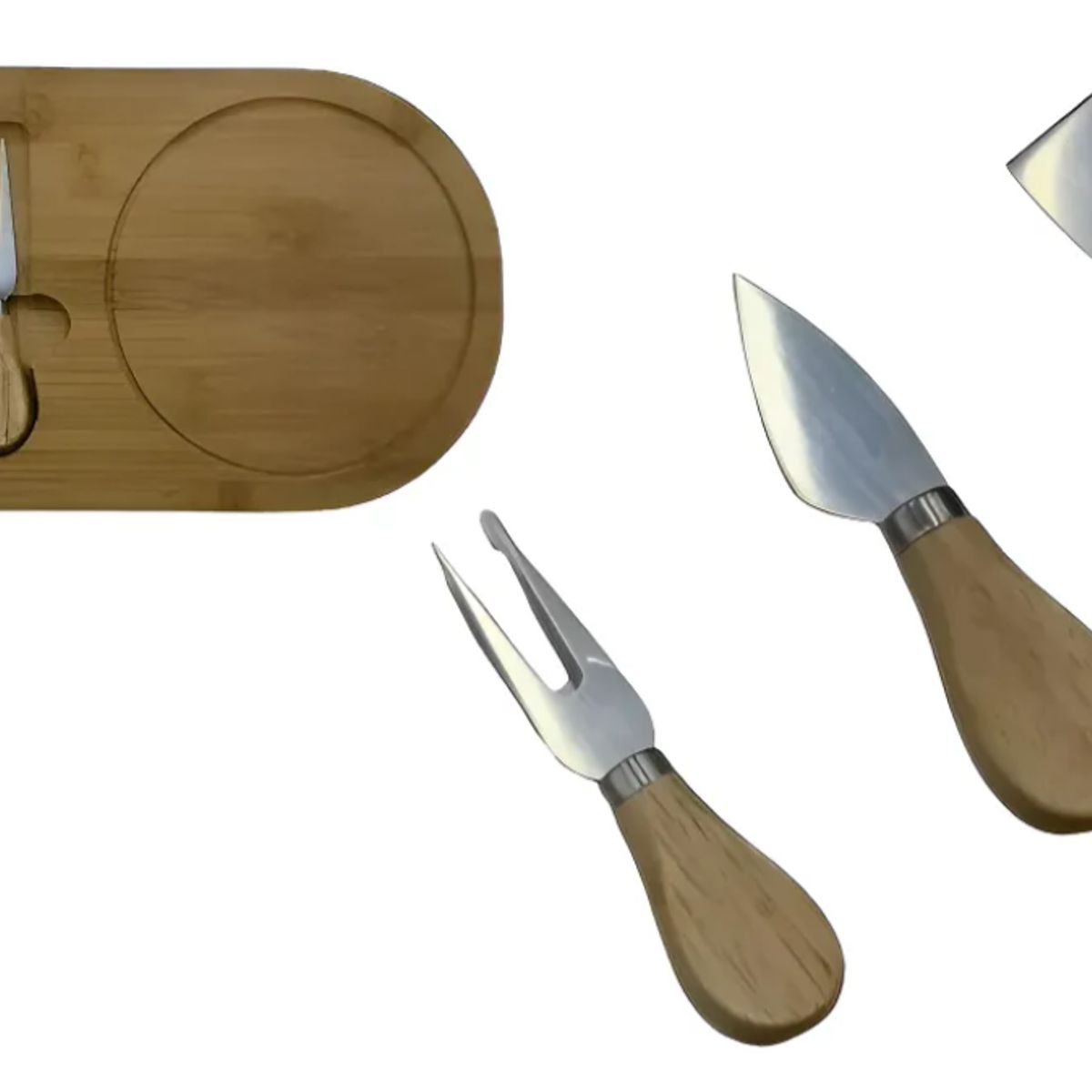 GENERICO - Tabla Para Aperitivos De Bambú + Cuchillos + Tenedor Madera