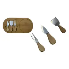 GENERICO - Tabla Para Aperitivos De Bambú + Cuchillos + Tenedor Madera