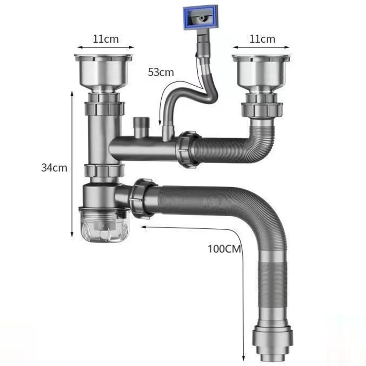 KUANGYE - Desagüe Fregadero Cocina Baño Tubo Doble Flexible Para Aseo Tubo De Drenaje A Prueba De Olores