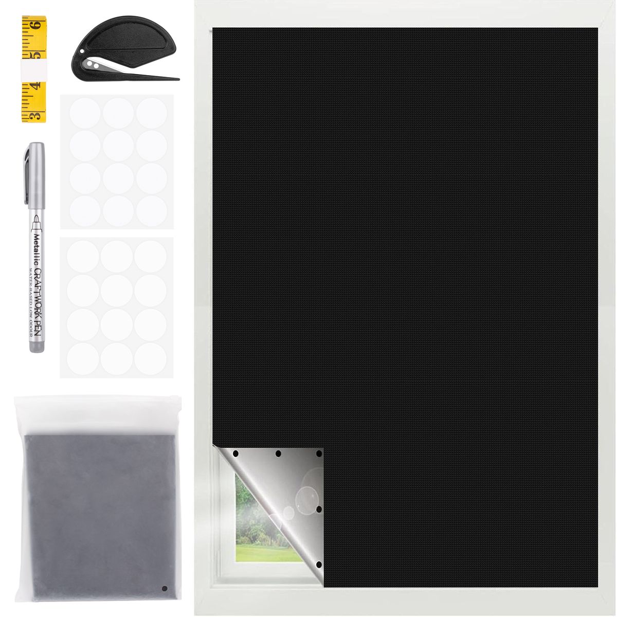 AIZO - Cortina Blackout Portátil 100% Opaca con Adhesivo, 1.45x2m, Fácil Instalación Sin Taladros