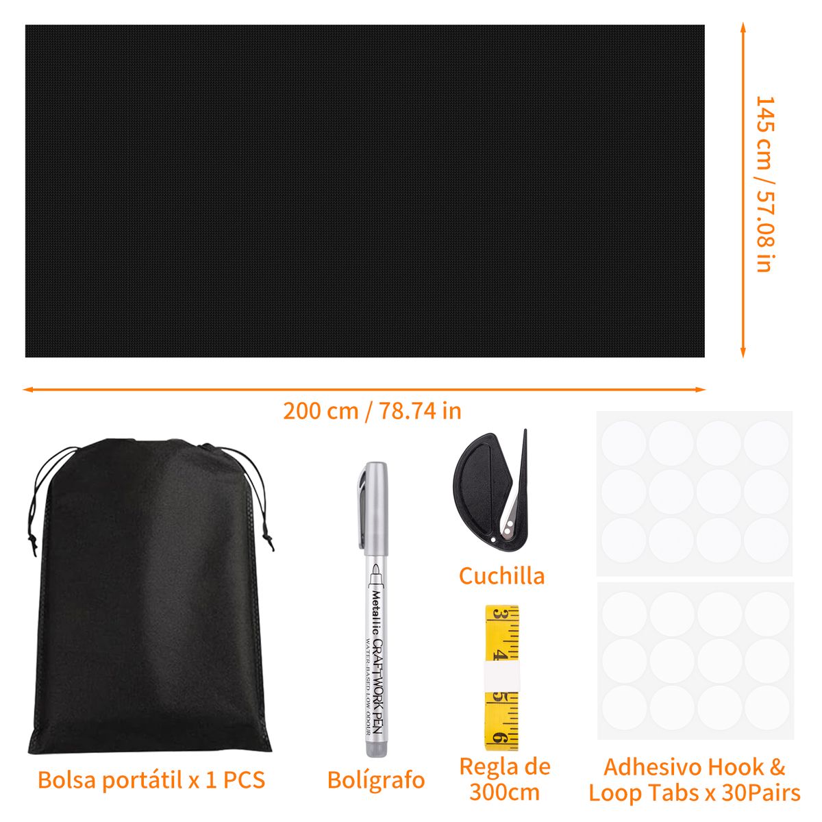 AIZO - Cortina Blackout Portátil 100% Opaca con Adhesivo, 1.45x2m, Fácil Instalación Sin Taladros