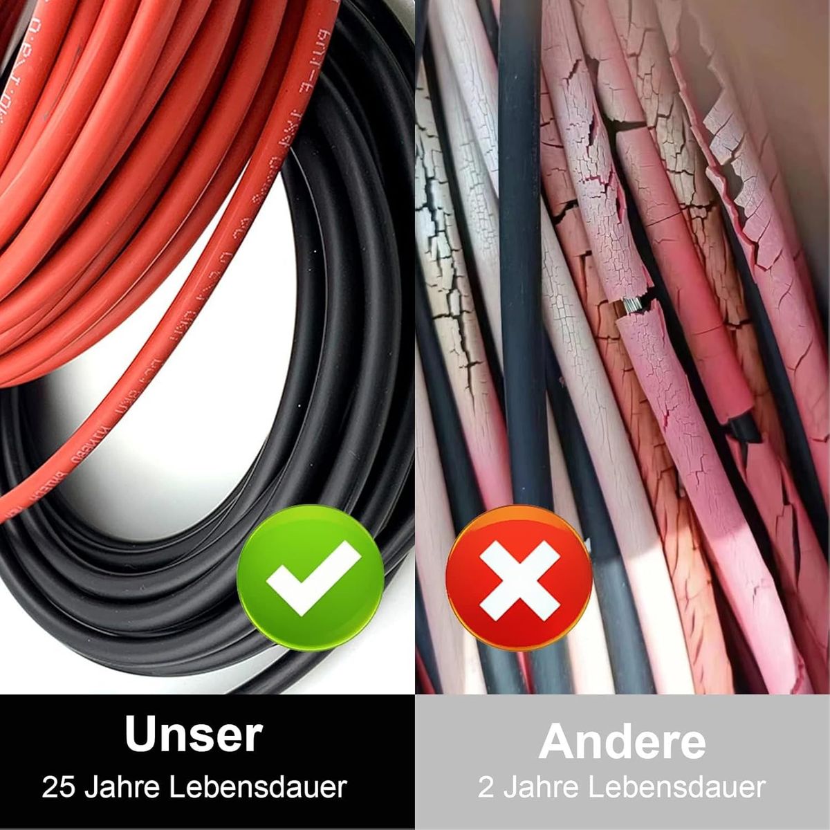 KUANGYE - Cable Solar 5 metros de cable negro+5 metros de cable rojo Con Mc4 Instalado