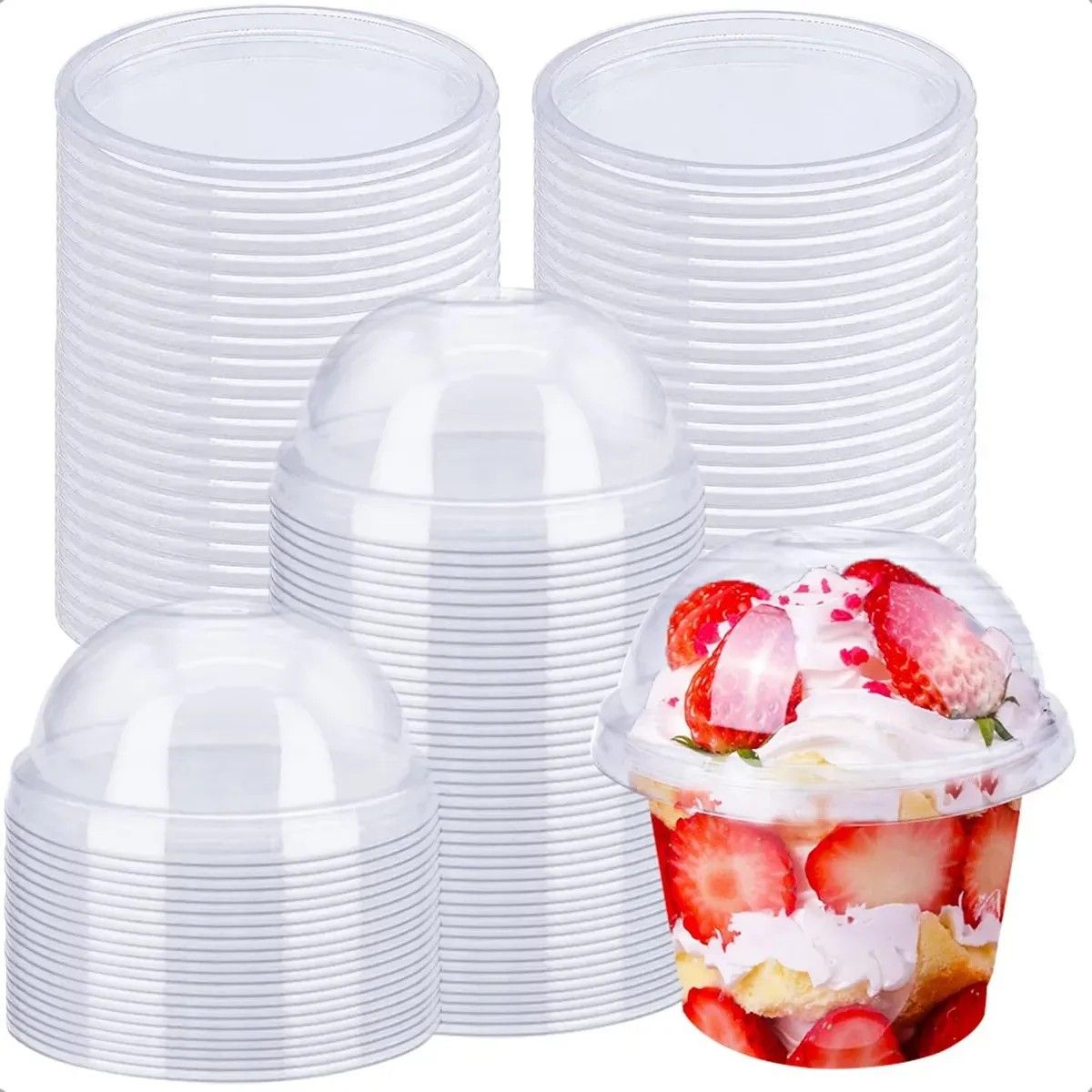 KUANGYE - Pack X50 Vasos Acrilico Para Postre Con Tapa Pocillos 210ml
