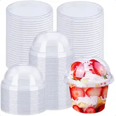 KUANGYE - Pack X50 Vasos Acrilico Para Postre Con Tapa Pocillos 210ml