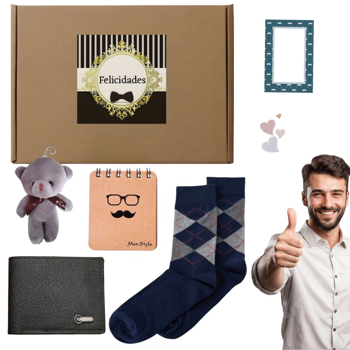 GENERICO - Set de regalo con billetera de cuero sintético PU para hombre + accesorios