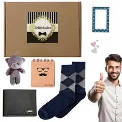 GENERICO - Set de regalo con billetera de cuero sintético PU para hombre + accesorios