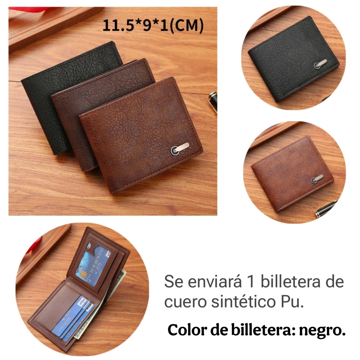 GENERICO - Set de regalo con billetera de cuero sintético PU para hombre + accesorios
