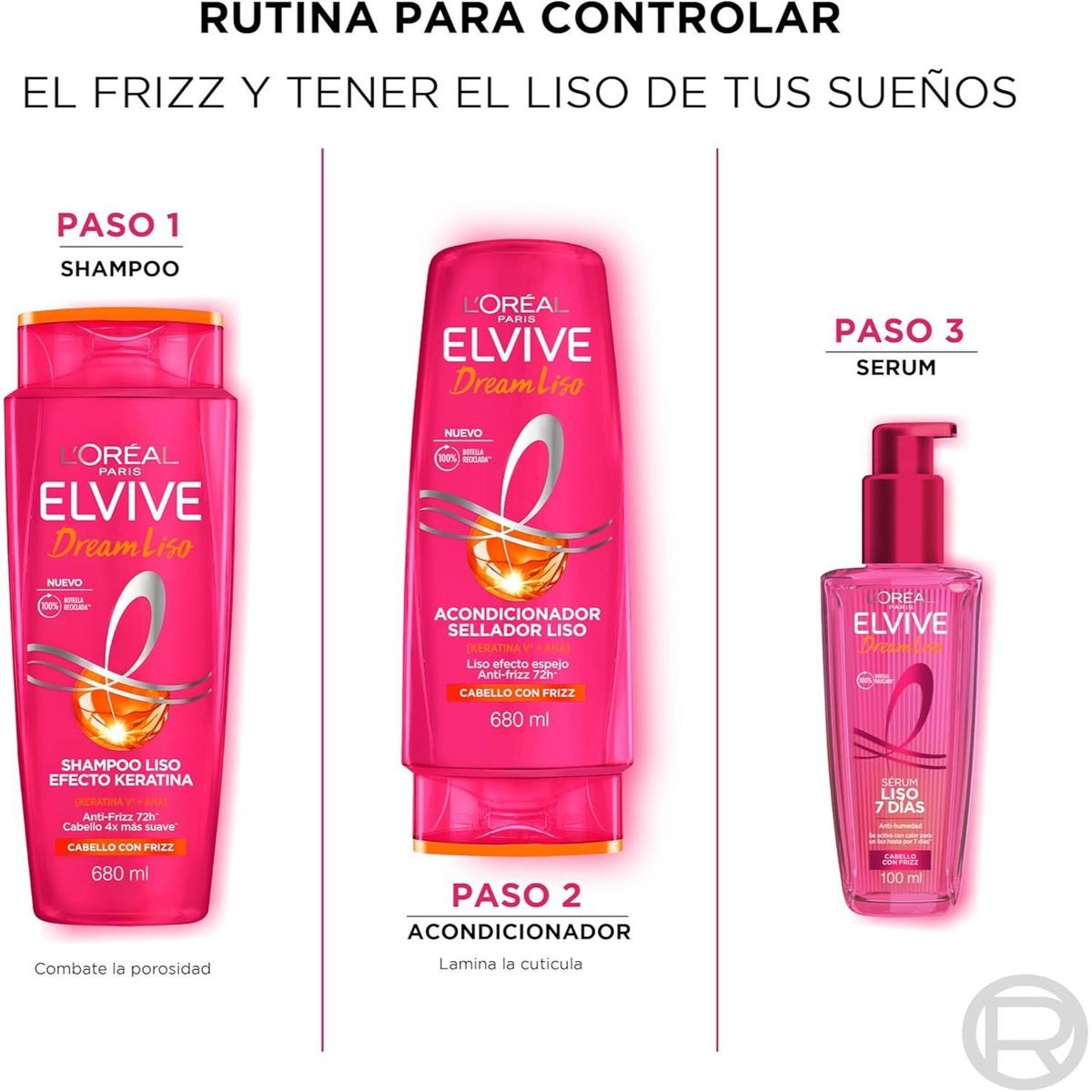 LOREAL PARIS - Sérum Shampoo y Acondicionador Elvive Dream Liso Control de Frizz L’Oréal Paris