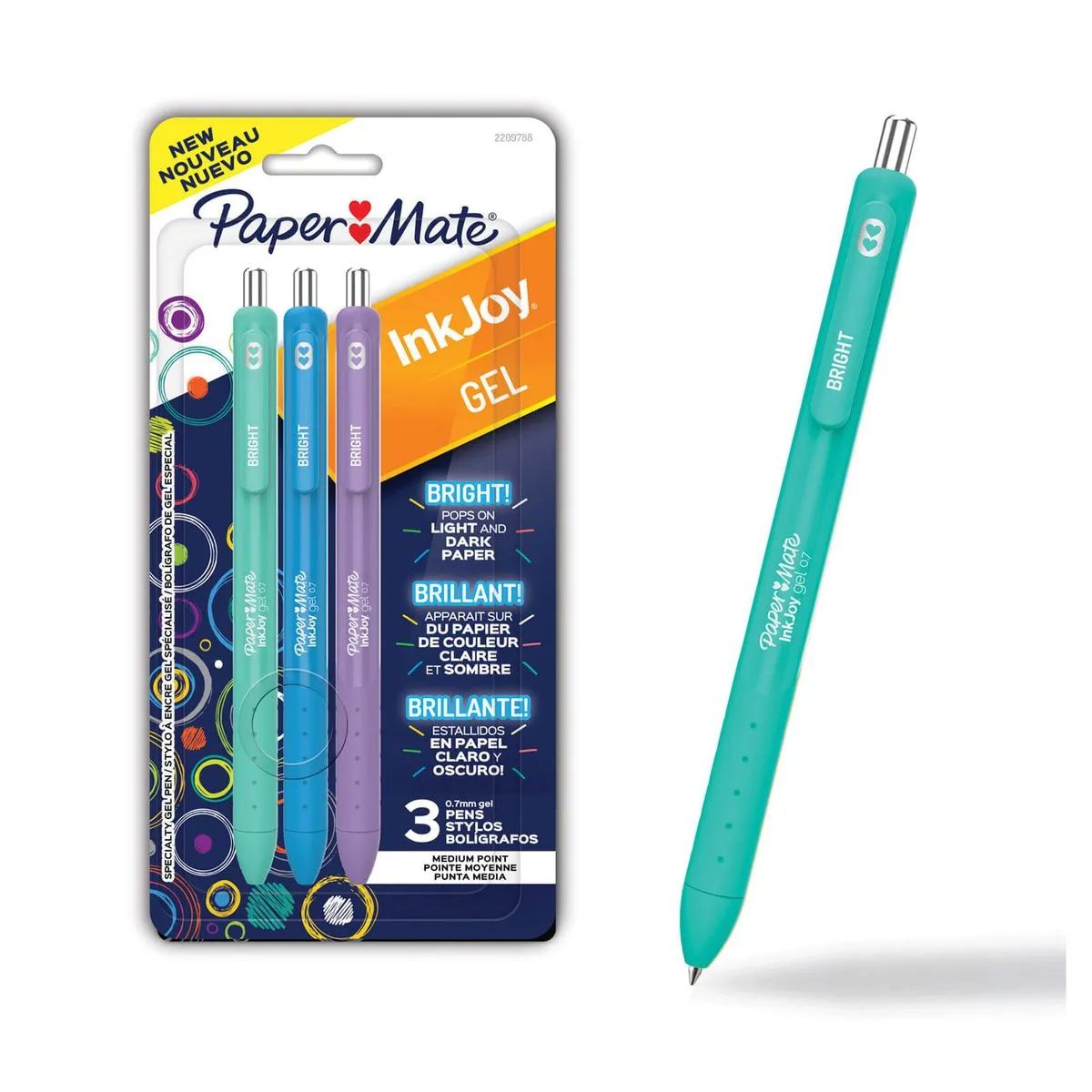 PAPER MATE - Set 3 Bolígrafos Gel Inkjoy Paper Mate Retráctil Punta 07mm