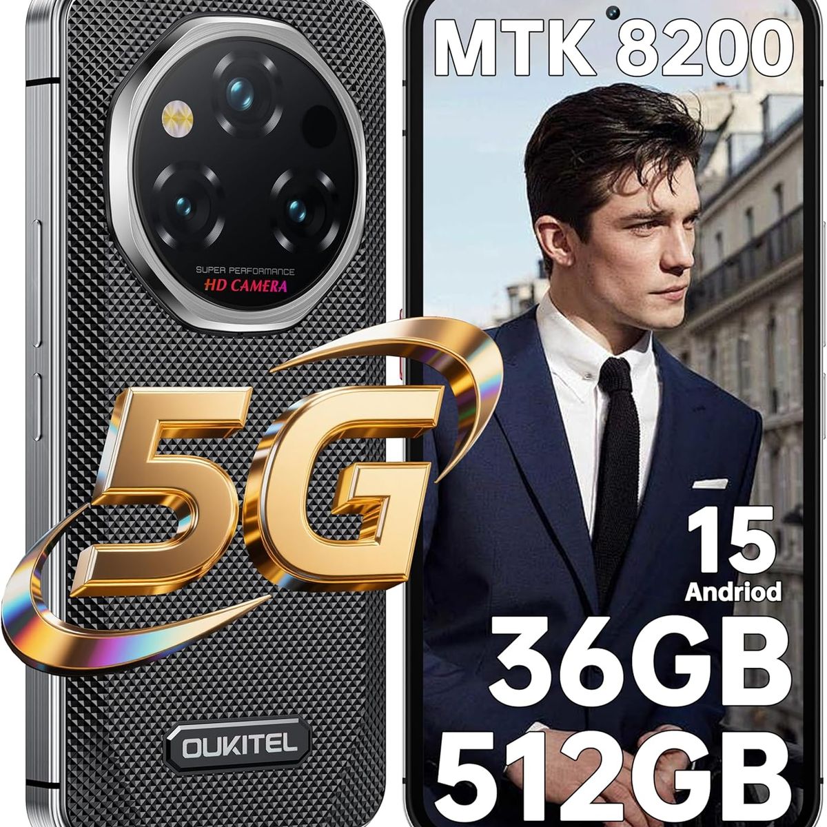 OUKITEL - OUKITEL WP210 5G Celular 36GB+512GB 8800mAh 108MP Android 15 Smartphone-Negro