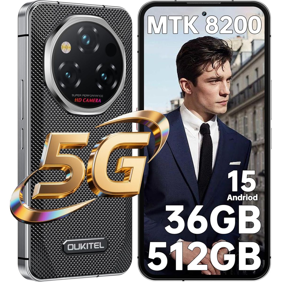 OUKITEL - OUKITEL WP210 5G Celular 36GB+512GB 8800mAh 108MP Android 15 Smartphone-Negro