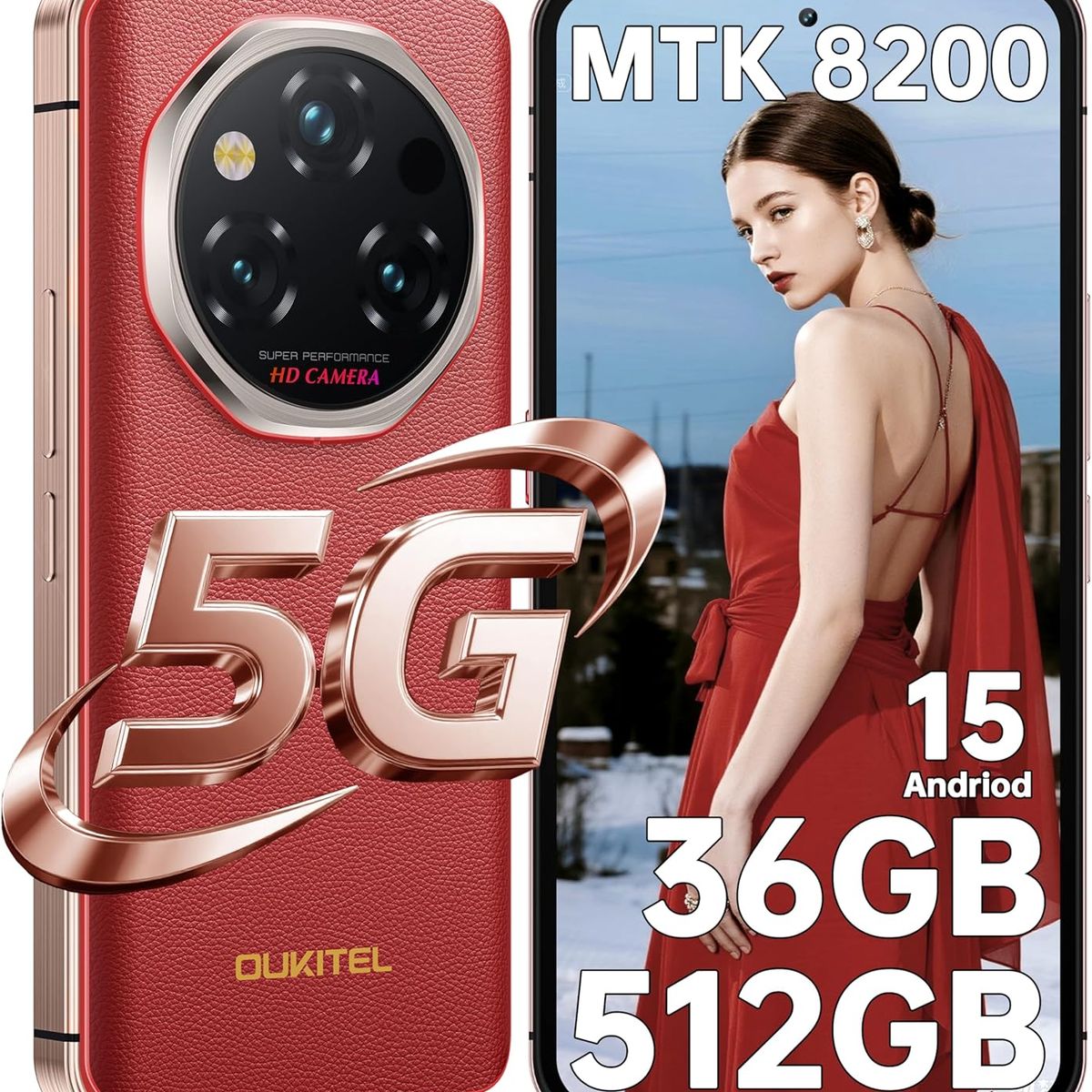 OUKITEL - OUKITEL WP210 5G Celular 36GB+512GB 8800mAh 108MP Android 15 Smartphone-Rojo