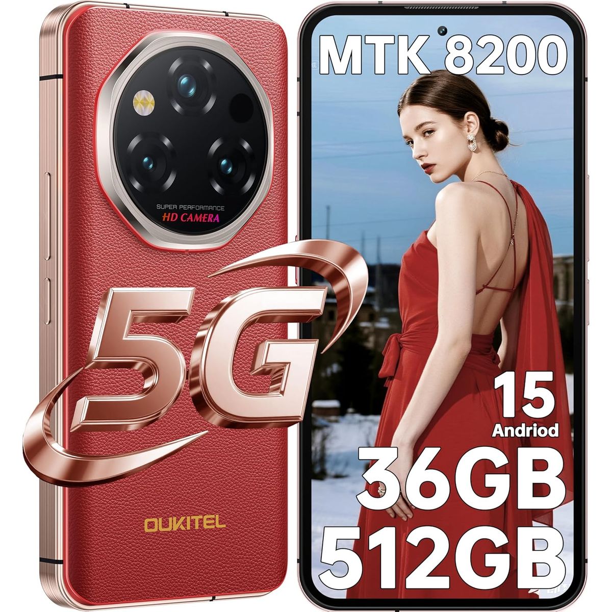 OUKITEL - OUKITEL WP210 5G Celular 36GB+512GB 8800mAh 108MP Android 15 Smartphone-Rojo