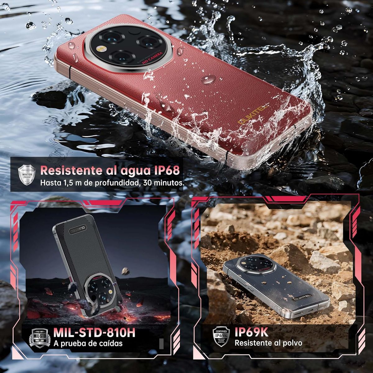OUKITEL - OUKITEL WP210 5G Celular 36GB+512GB 8800mAh 108MP Android 15 Smartphone-Rojo