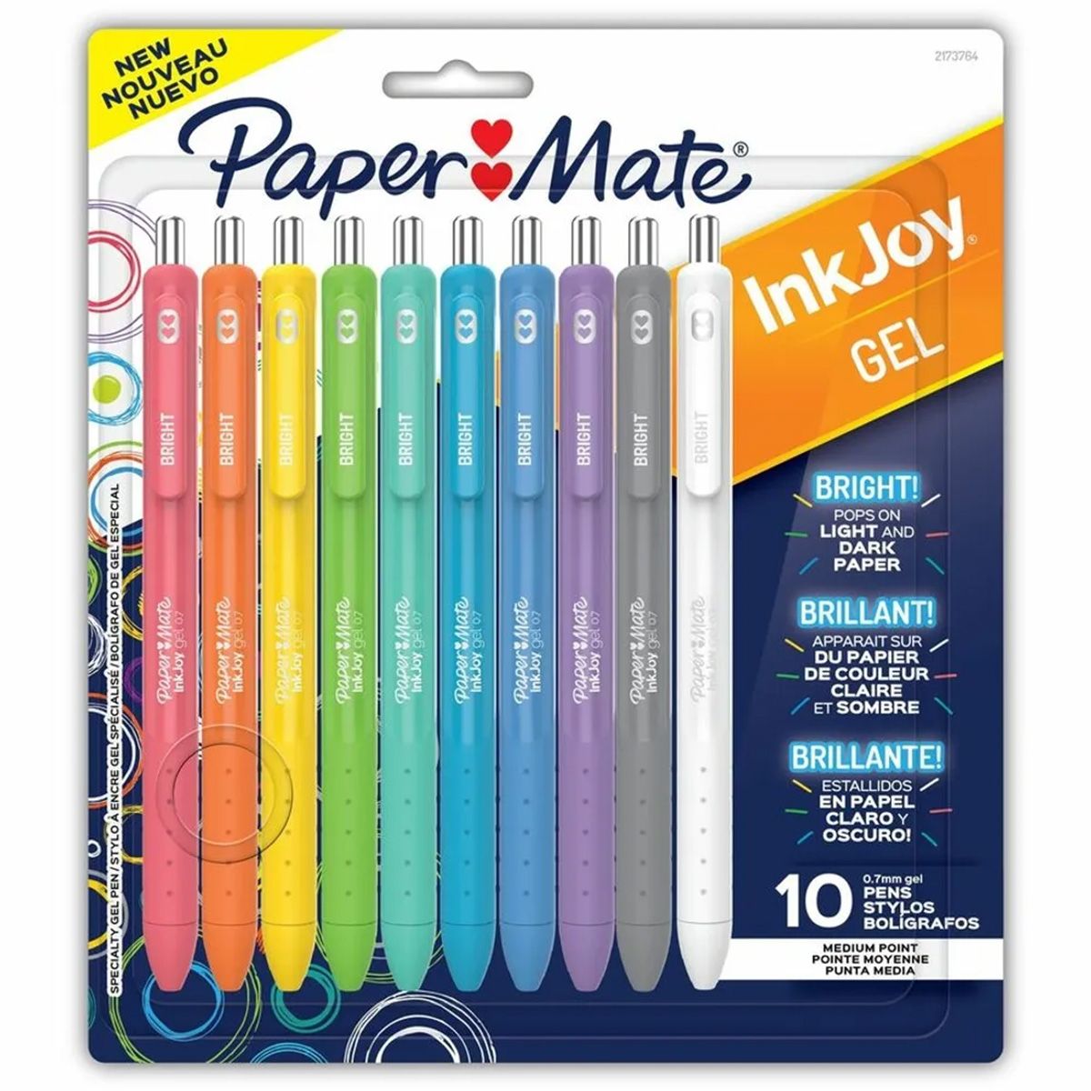 PAPER MATE - Set 10 Lápices Gel Inkjoy Paper Mate Retráctil Punta F 07mm