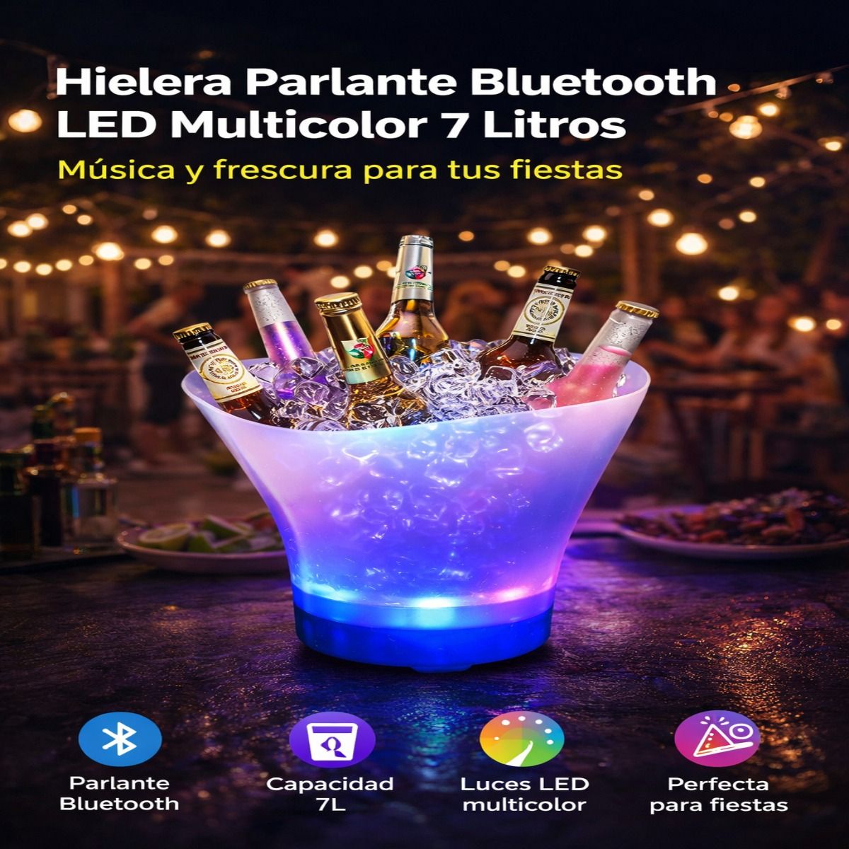 MOVI - Hielera Inteligente 4 en 1 con Parlante Bluetooth y Luces LED