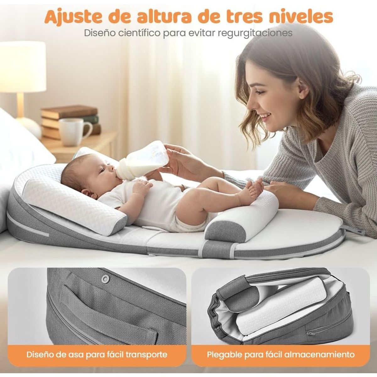 EVERSO - Cojín Antireflujo Bebé Ergonomico Viscoelastico Con Cinturon