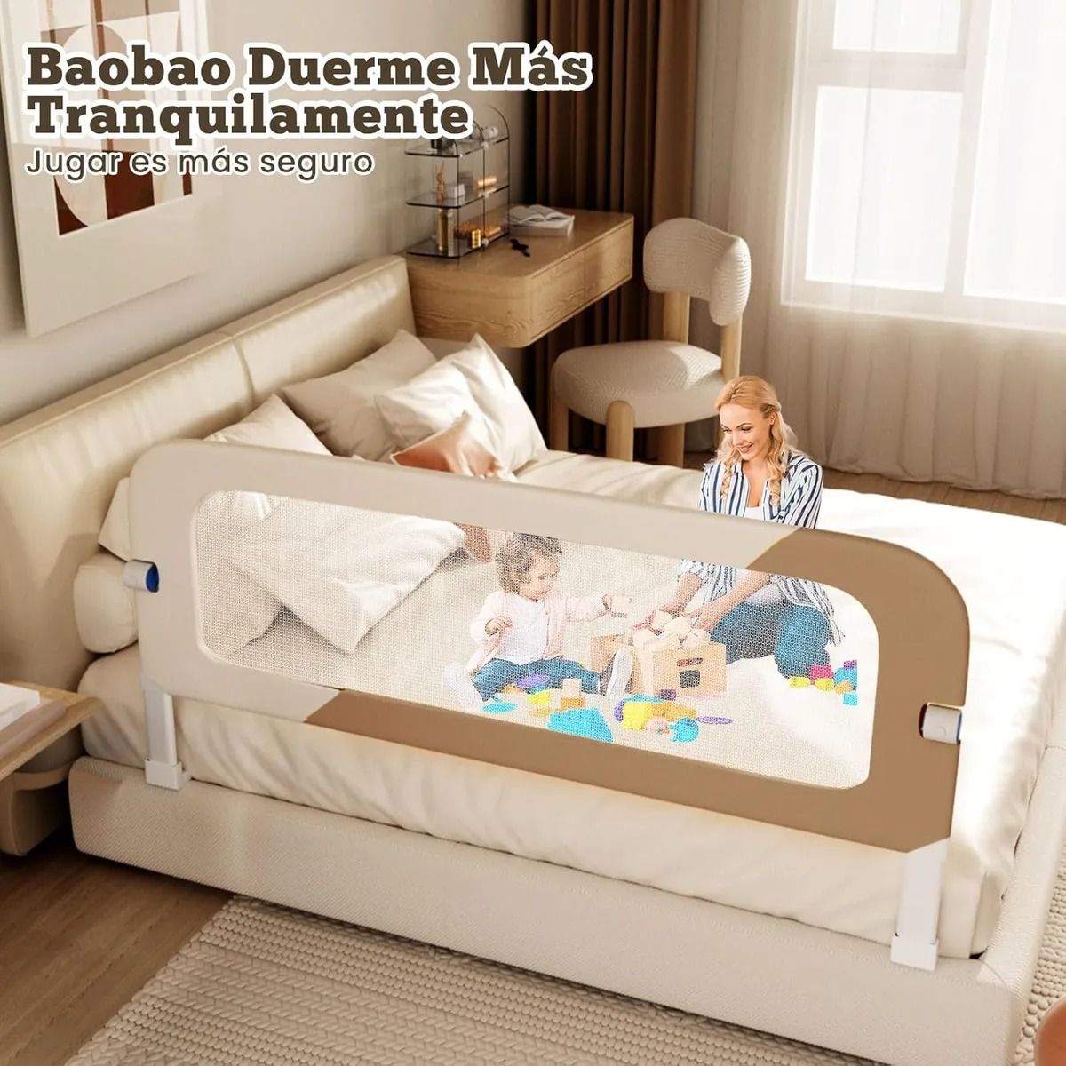 EVERSO - Baranda De Cama 180cm Seguridad Para Bebé Abatible Ajustable