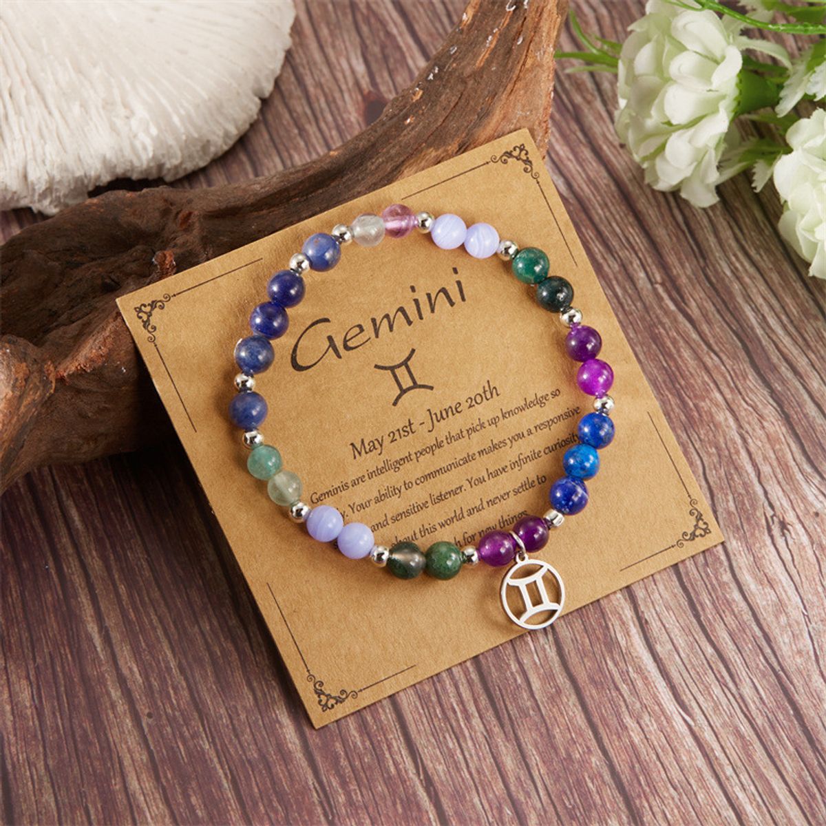 GENERICO - Pulsera zodiacal Géminis  Cristal de piedras naturales