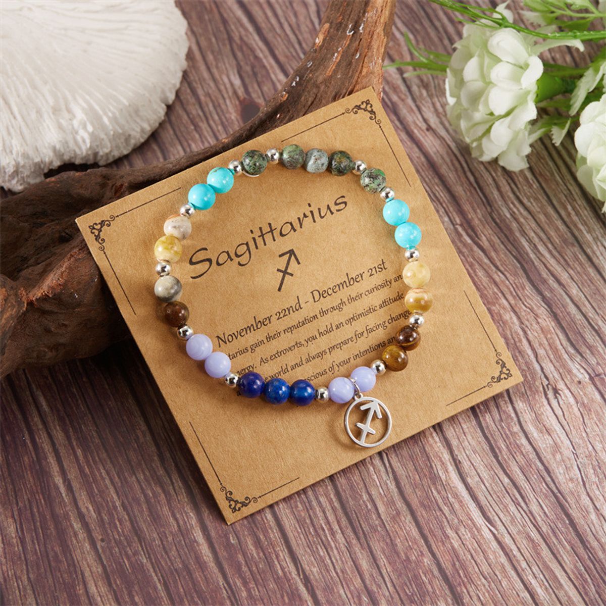 GENERICO - Pulsera zodiacal Sagitario  Cristal de piedras naturales